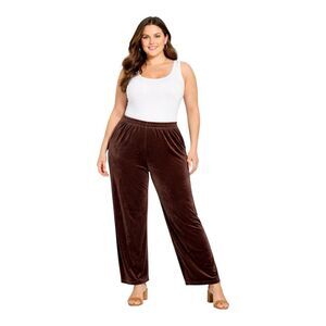 Kathie Lee Woman Plus 20W Brown Velvet Pants Elastic Waist Soft Stretch Lounge